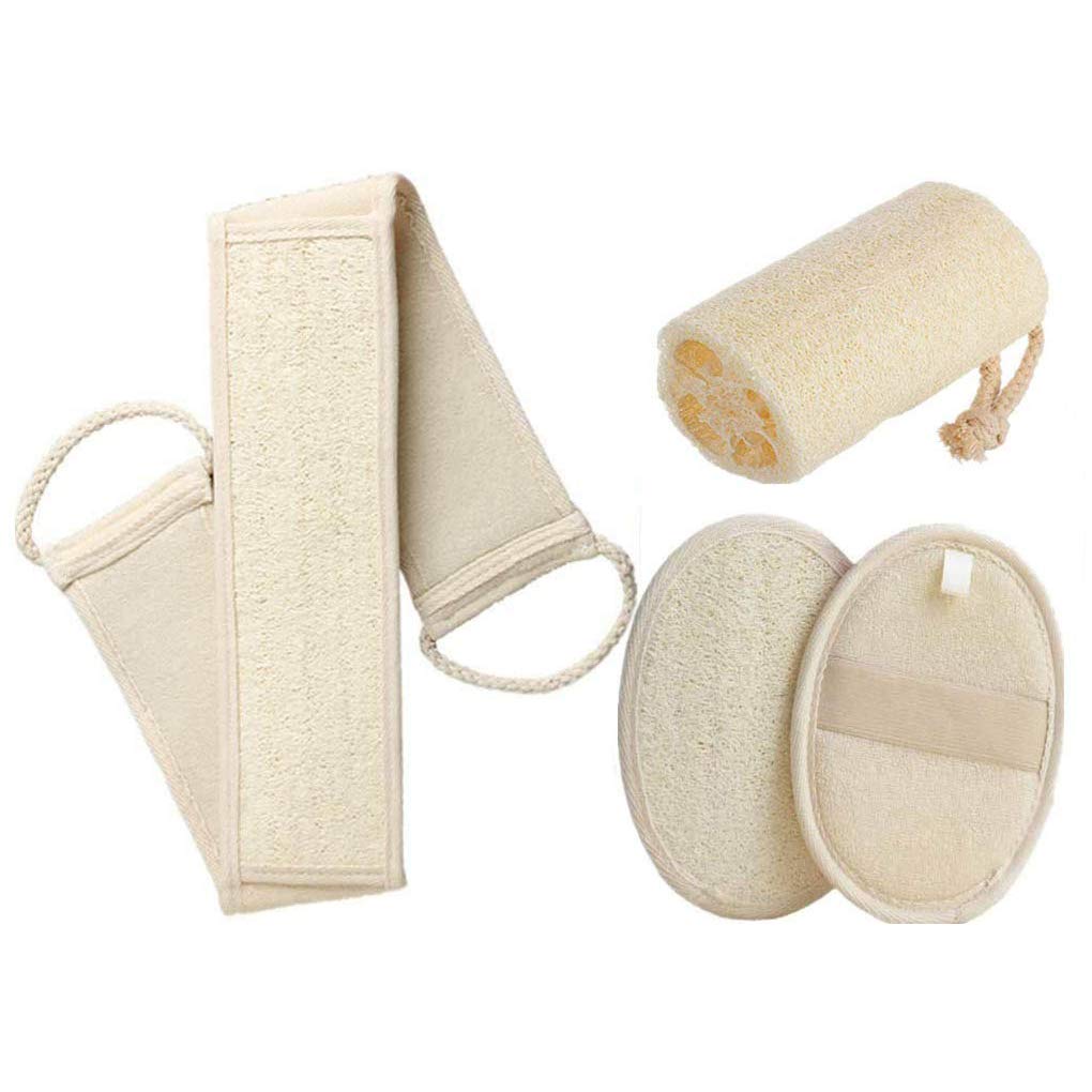 CAROSOATO Exfoliating Loofah Set - 4-Piece Body Scrubber & Back Scrubber with Shower Pouch - Natural Bath Sponge for Deep Cleansing & Skin Exfoliation - Perfect for Shower, Spa & Body Wash Routine