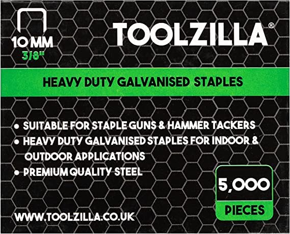TOOLZILLA Heavy Duty Galvanized 10mm Narrow Crown Staples - 5,000 Pack for Staple Gun, Cable Stapler & DIY Projects | Rust-Resistant Fasteners for Woodworking, Upholstery & Home Repairs