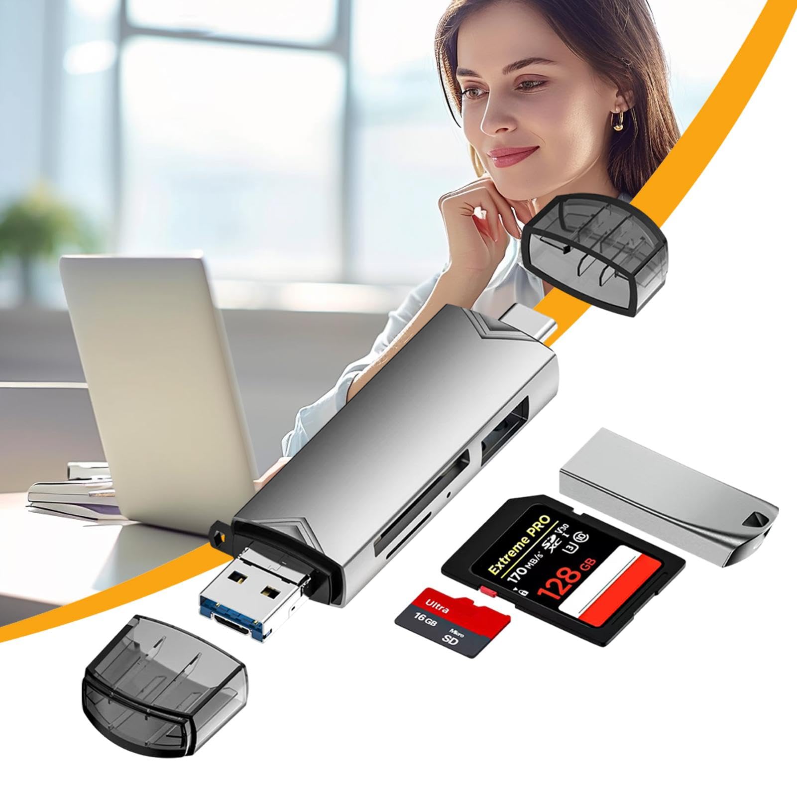 Multi-Port USB C Card Reader - High-Speed SD/TF Flash Memory Card Adapter for MacBook, iPad, Smartphones & Laptops | Perfect for Photo Transfer, Data Backup & Mobile Office Work