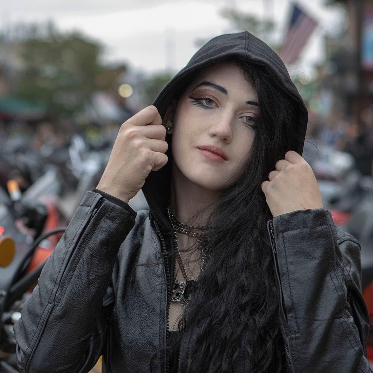 Milwaukee Leather MLL2555 Women's Black 3/4 Length Hooded Leather Jacket with Side Stretch Panels - Perfect for Motorcycle Riding, Casual Outfits & Fall Fashion