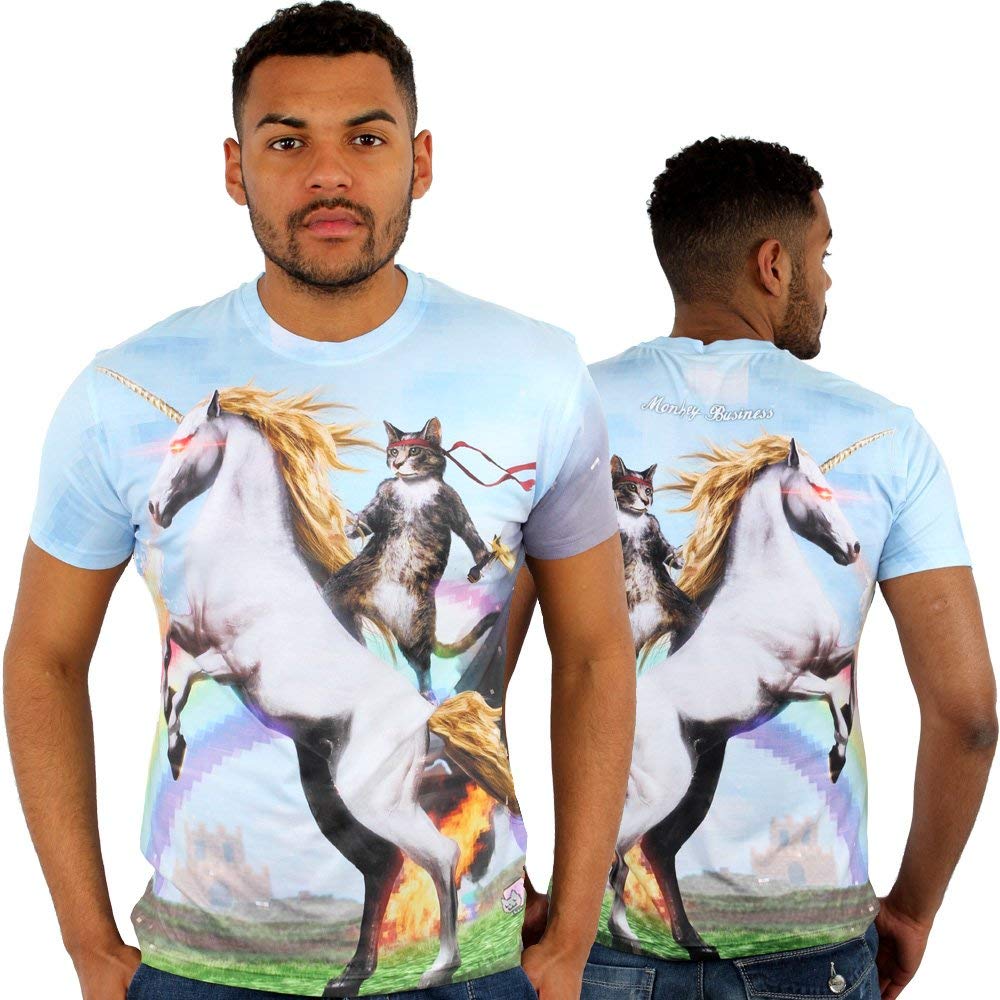 Monkey Business Unicorn Cat 3D Printed Fitted T-Shirt for Women & Men | Trendy Graphic Tee for Casual Wear, Parties & Gifts