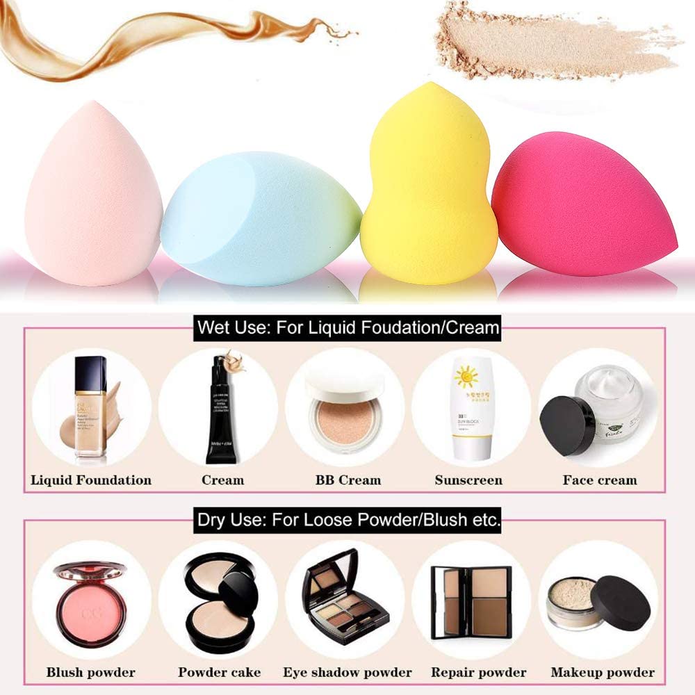 Aadav 1 Round Foundation Makeup Brush & 2-Piece Makeup Sponge Blender Set - Mini Foundation Brush with Blender Puffs for Flawless Liquid & Powder Application | Perfect for Travel, Professional Makeup Kits & Everyday Beauty Routine