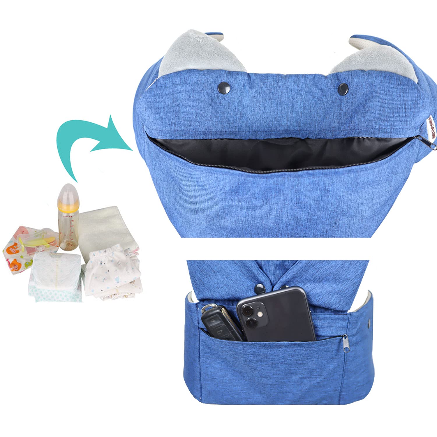 **ANGELBB 4-in-1 Adjustable Baby Carrier with Hip Seat – Ergonomic & Portable Infant Carrier for Newborn to Toddler (0-36 Months) – Multi-Position, Soft & Breathable – Perfect for Travel, Hiking & Daily Use (Blue, Newborn Gift)**