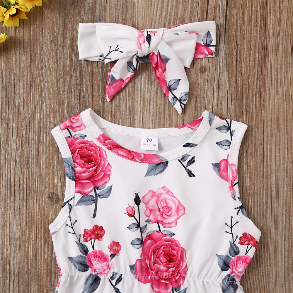 Newborn Baby Girl Summer Floral Romper Outfit - Sleeveless Jumpsuit with Tassel & Headband - Perfect for Photoshoots, Parties & Daily Wear
