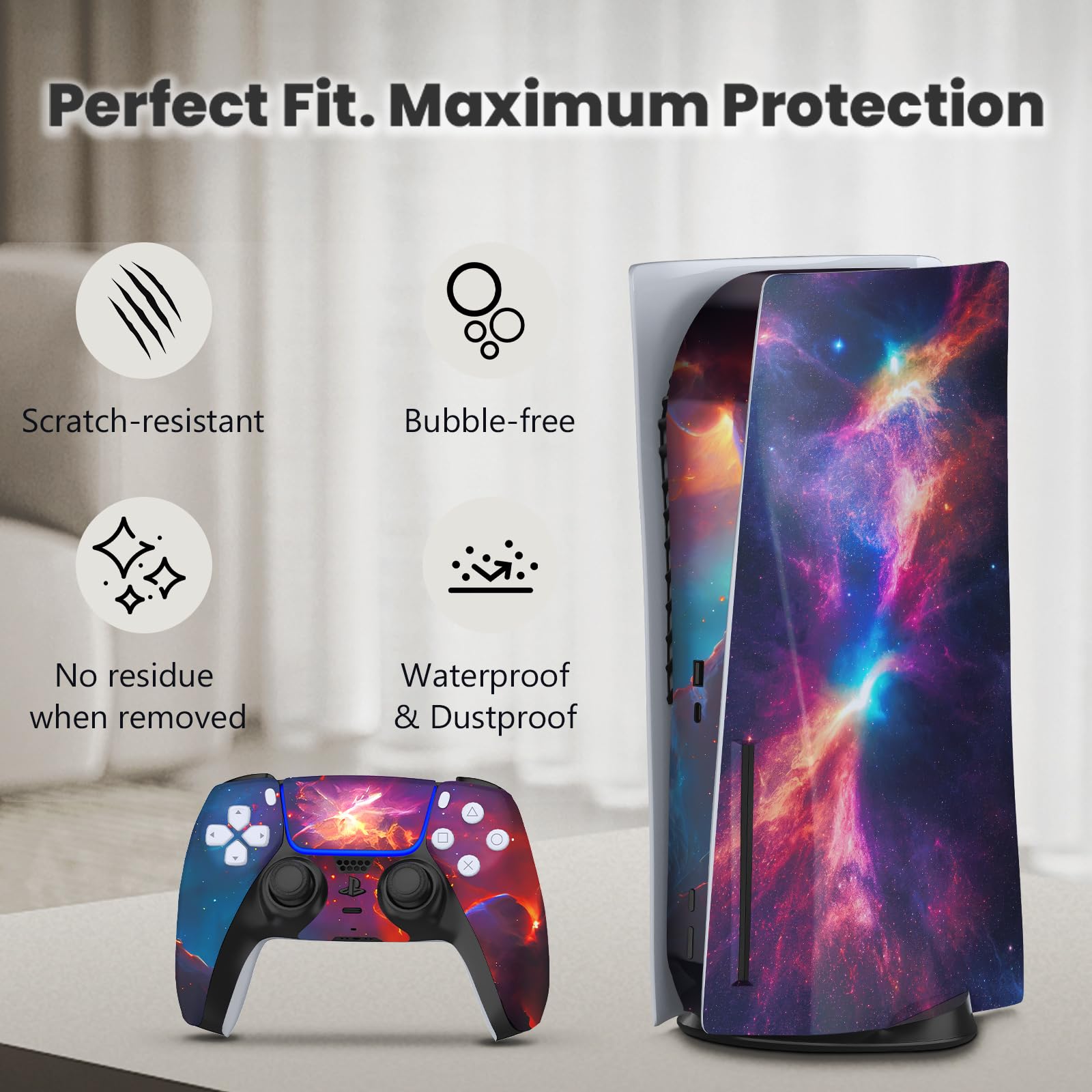 Anime PS5 Skin Cover for PlayStation 5 Disc Edition - Purple & Green Vinyl Wrap for Console & Controller | Protective Decorative Gaming Accessory | Perfect for Gamers & Anime Fans