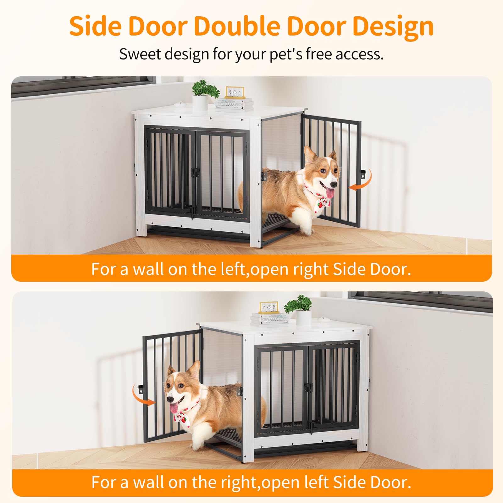 Modern Wooden Dog Crate End Table - Furniture Style Kennel for Small & Medium Dogs | Indoor Pet Cage with Removable Tray & Double Doors | White | Perfect for Living Room, Bedroom & Home Decor
