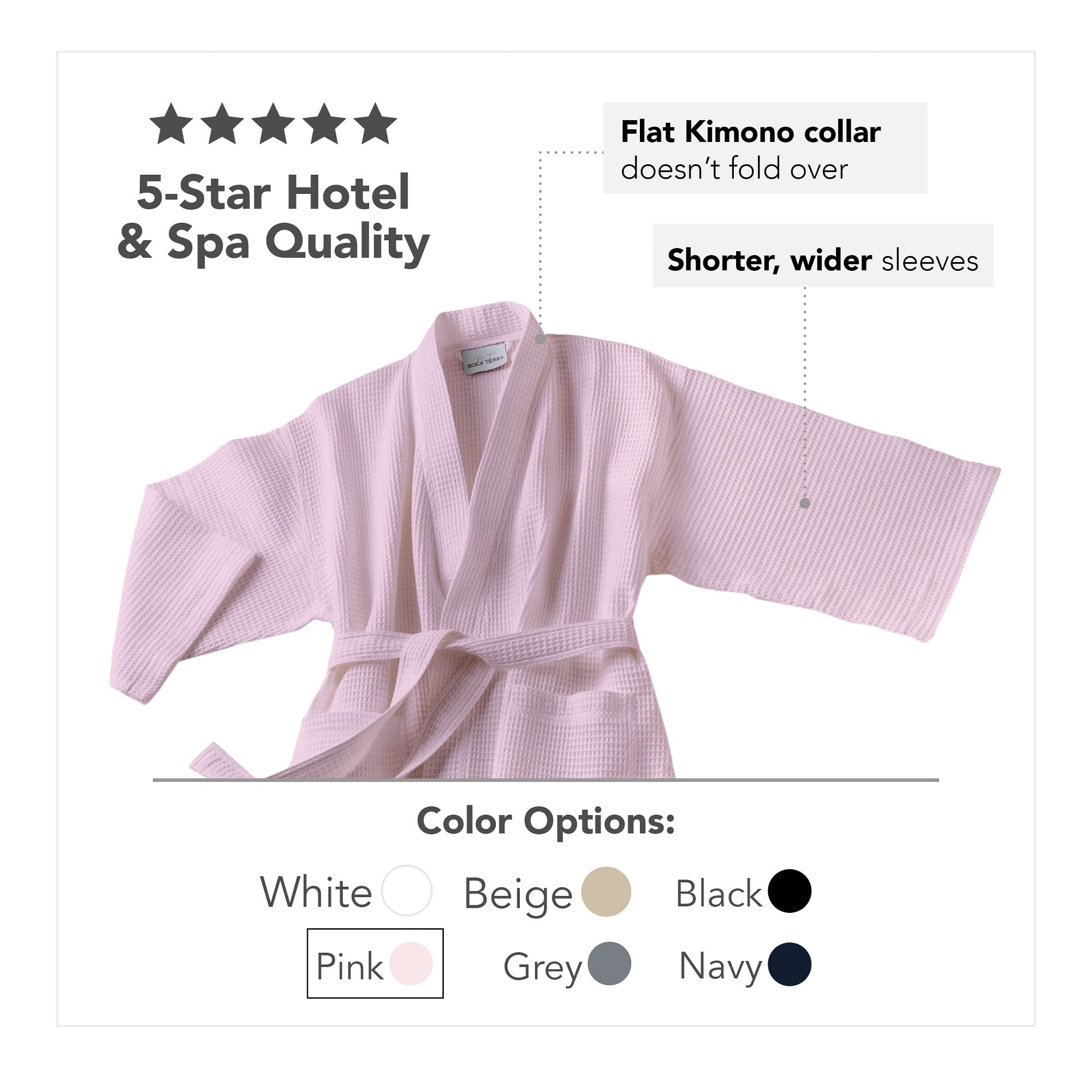 BOCA TERRY Women's Waffle Knit Robe - Long Cotton Kimono Bathrobe for Spa, Hotel & Home Relaxation | Soft & Comfortable Loungewear for Women