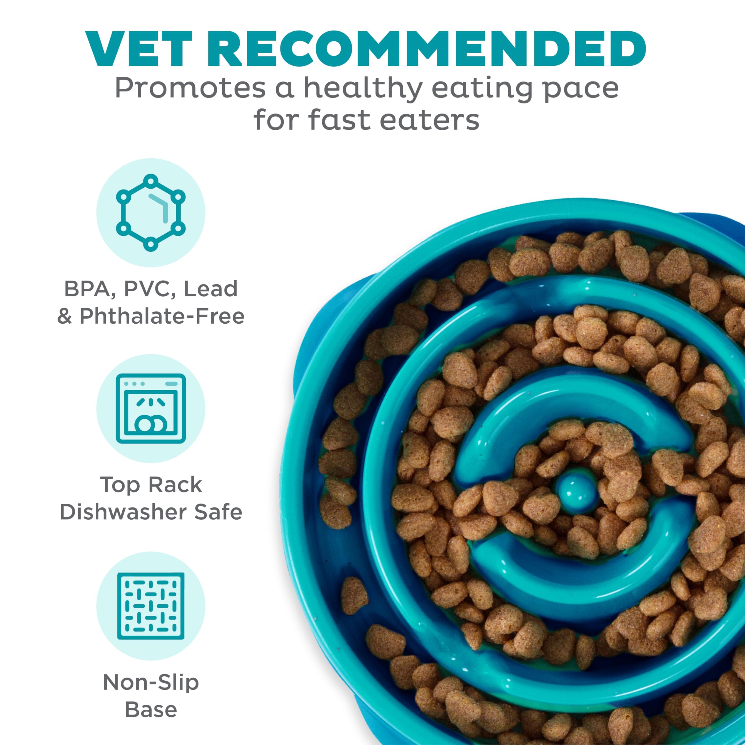 Outward Hound Fun Feeder Slo Bowl - Slow Feeder Dog Bowl for Medium & Small Dogs, Turquoise - Prevent Fast Eating & Bloat for Pets - Perfect for Mealtime & Training