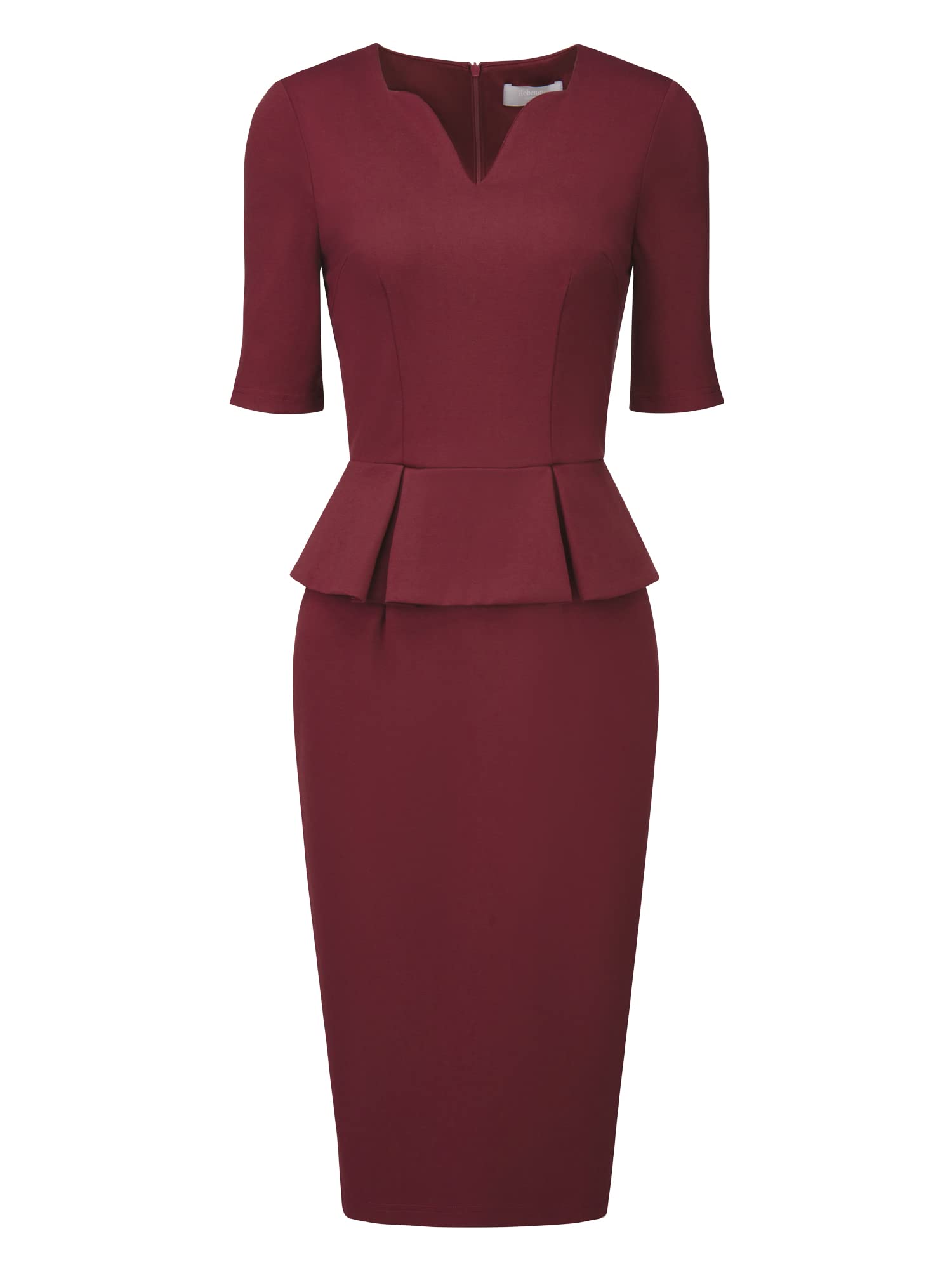 Women's V-Neck Short Sleeve Sheath Work Dress with Peplum - Office Wear, Business Casual & Cocktail Party Outfit