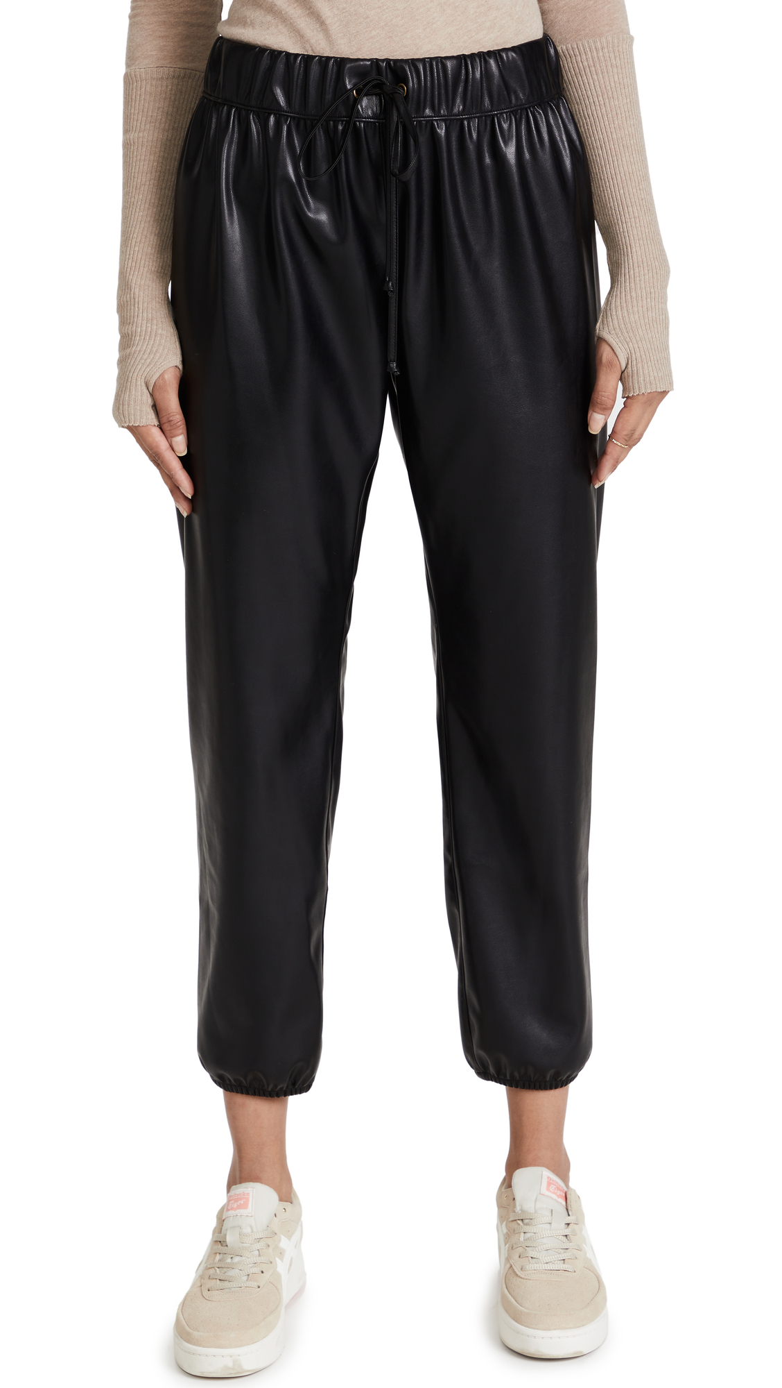 Enza Costa Women's Vegan Leather Joggers - High Waisted Stretchy Yoga Pants for Running, Lounge & Travel | Soft Comfortable Athletic Leisure Pants for Workouts, Errands & Relaxation | Perfect for Gym, Office Casual & Everyday Wear | Ideal for Yoga, Pilates, Coffee Dates & Weekend Outings | Great for Morning Walks, Airport Comfort & Casual Fridays | Versatile for Home, Work, Fitness & Social Activities