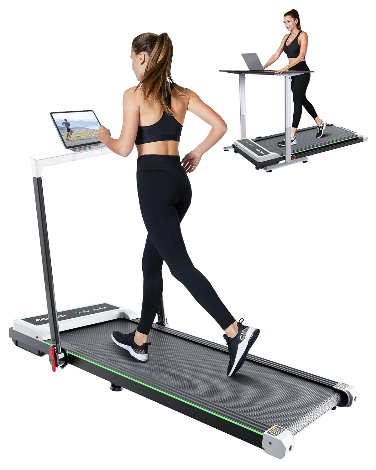 AKLUER Under Desk Treadmill - Portable Walking Pad with Remote Control & LED Display, No Installation Needed for Home Office, Jogging, Running & Walking - Compact Fitness Equipment for Small Spaces & Work from Home