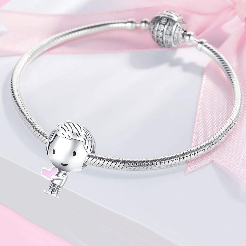 LeeFeel Bow Heart Charms - Exquisite Love Heart Beads with Clear CZ Stones for Women's Bracelets, DIY Jewelry Making - Perfect for Valentine's Gifts, Friendship Bracelets & Handmade Crafts