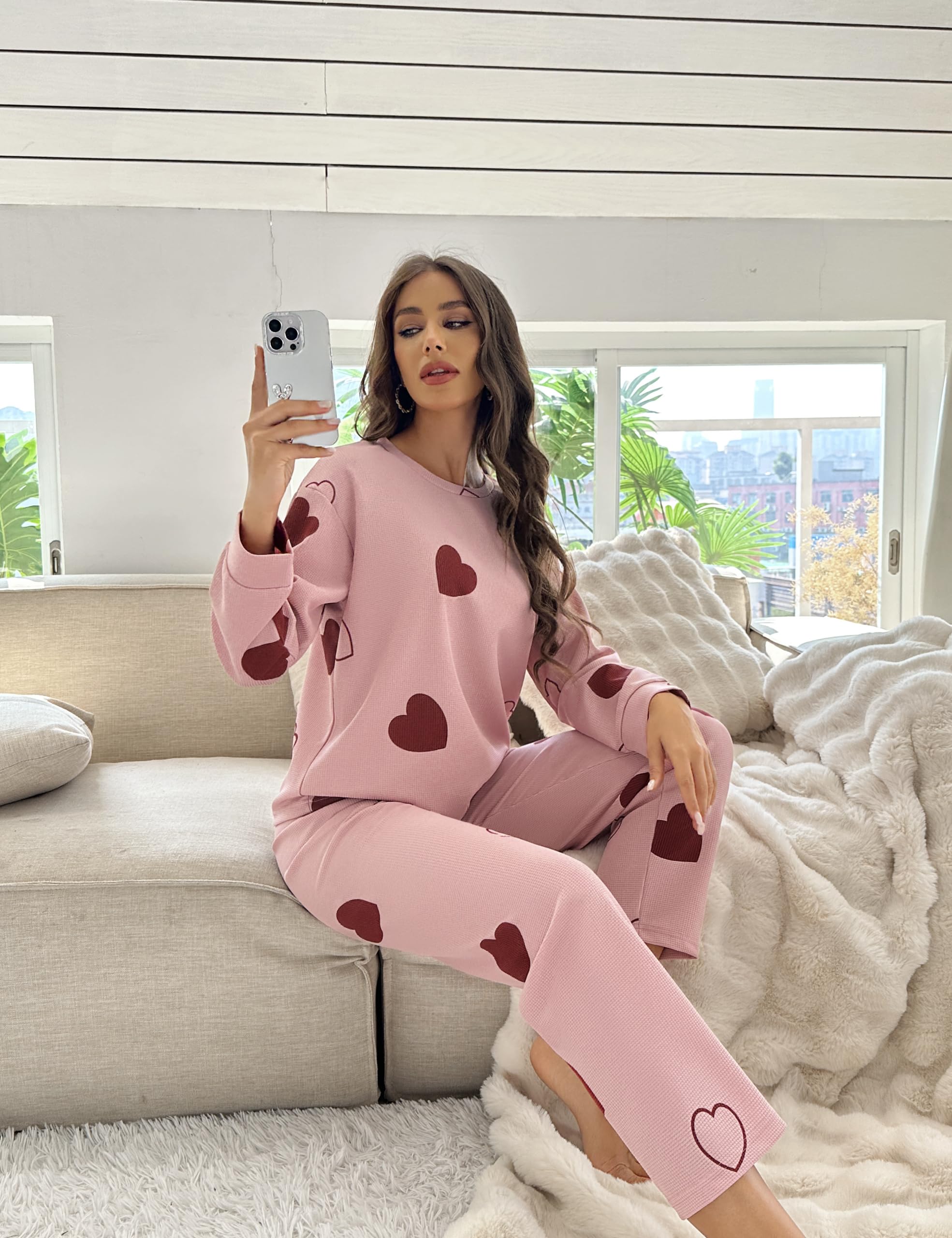 Women's Petite Pajama Sets - Soft Waffle Knit Sleepwear & Lounge Pjs for Women - Cozy Nightwear for Sleeping, Relaxing at Home or Traveling
