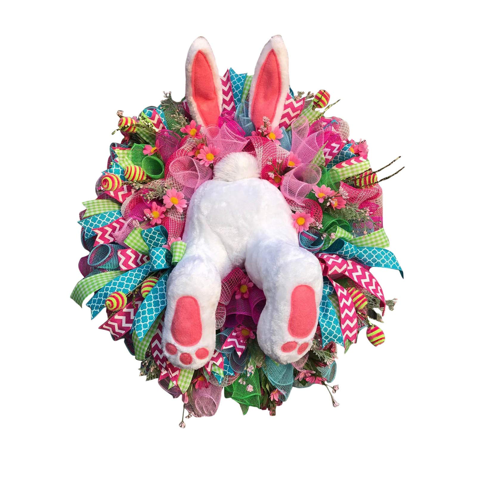 Easter Bunny Wreath for Front Door - Cute Rabbit Butt with Ears Wall Decor, Spring Home Decoration for Easter Party & Holiday Door Hanging