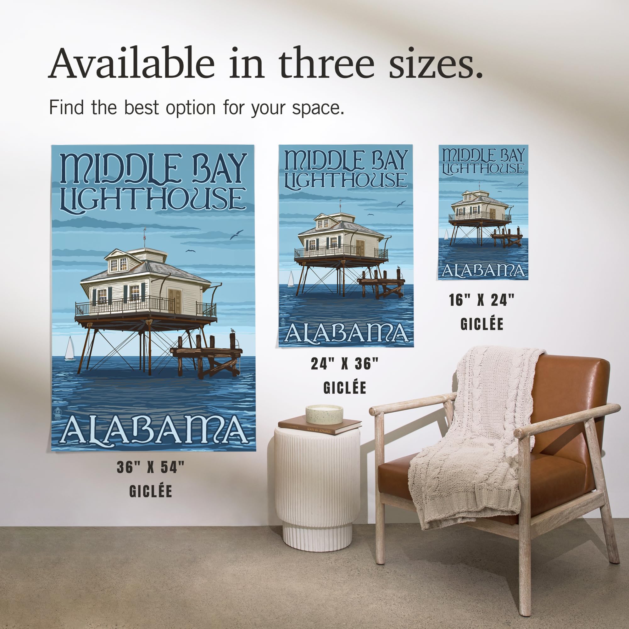 Lantern Press 24x36 Inch Giclee Art Print - Alabama Middle Bay Lighthouse Wall Decor | Coastal Home & Office Artwork | Perfect for Living Room, Bedroom or Beach House