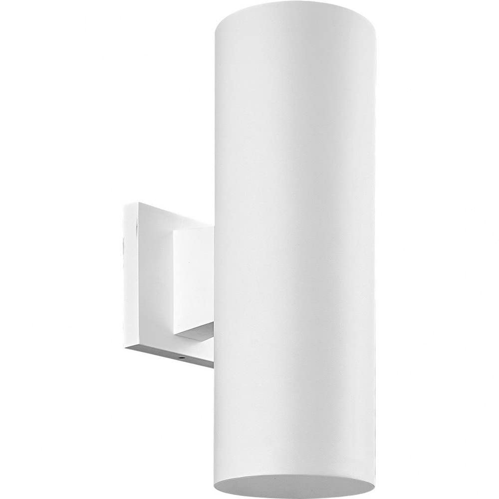 Progress Lighting P5713-30 5-Inch Cylinder Modern Outdoor Wall Lantern Light - 14 Inch Tall, White, E26 Incandescent - Perfect for Porch, Patio, Garden & Entryway Lighting