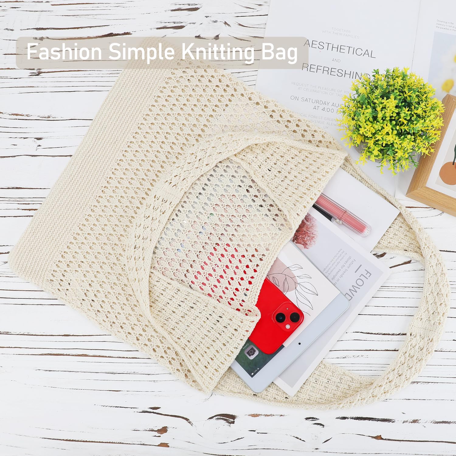 Ayieyill Crochet Tote Bag for Women - Boho Knit Beach Bag with Mesh Design, Summer Vacation Essential, Perfect for Poolside, Picnics & Farmers Market Shopping