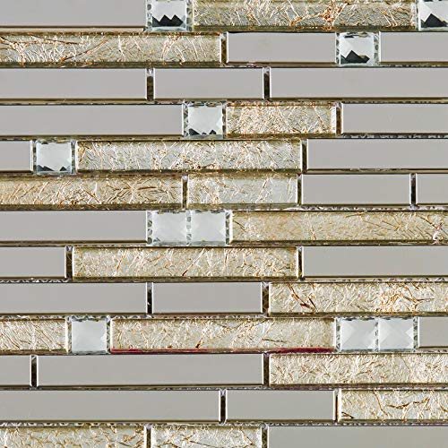 Premium Diamond Glass Mosaic Wall Tiles - Gold Yellow Backsplash for Bathroom, Shower, Kitchen & Fireplace Decor (5 Sheets/Box) - Perfect for Modern Home Renovation & Luxury Interior Design