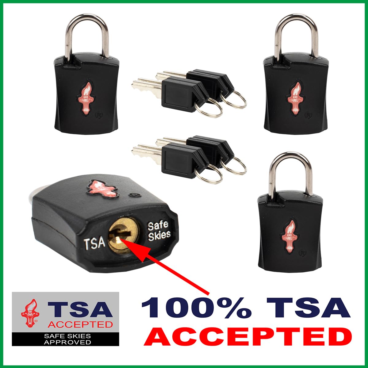 4 Pack Black TSA Approved Luggage Locks - Secure Suitcases, Carry-On Bags, Backpacks & Laptop Cases | Travel Essentials for Airports & Hotels