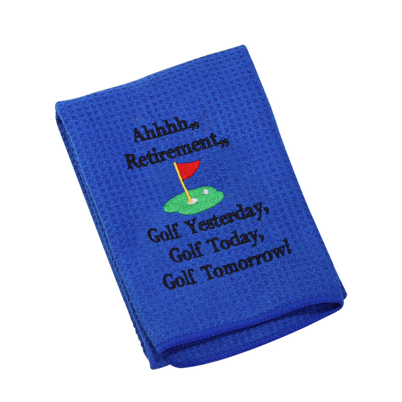 LEVLO Embroidered Golf Towel with Clip - Funny Retirement Gift for Golfers (Ahhhh Retirement) - Perfect for Golf Courses, Retirement Parties & Father's Day Gifts