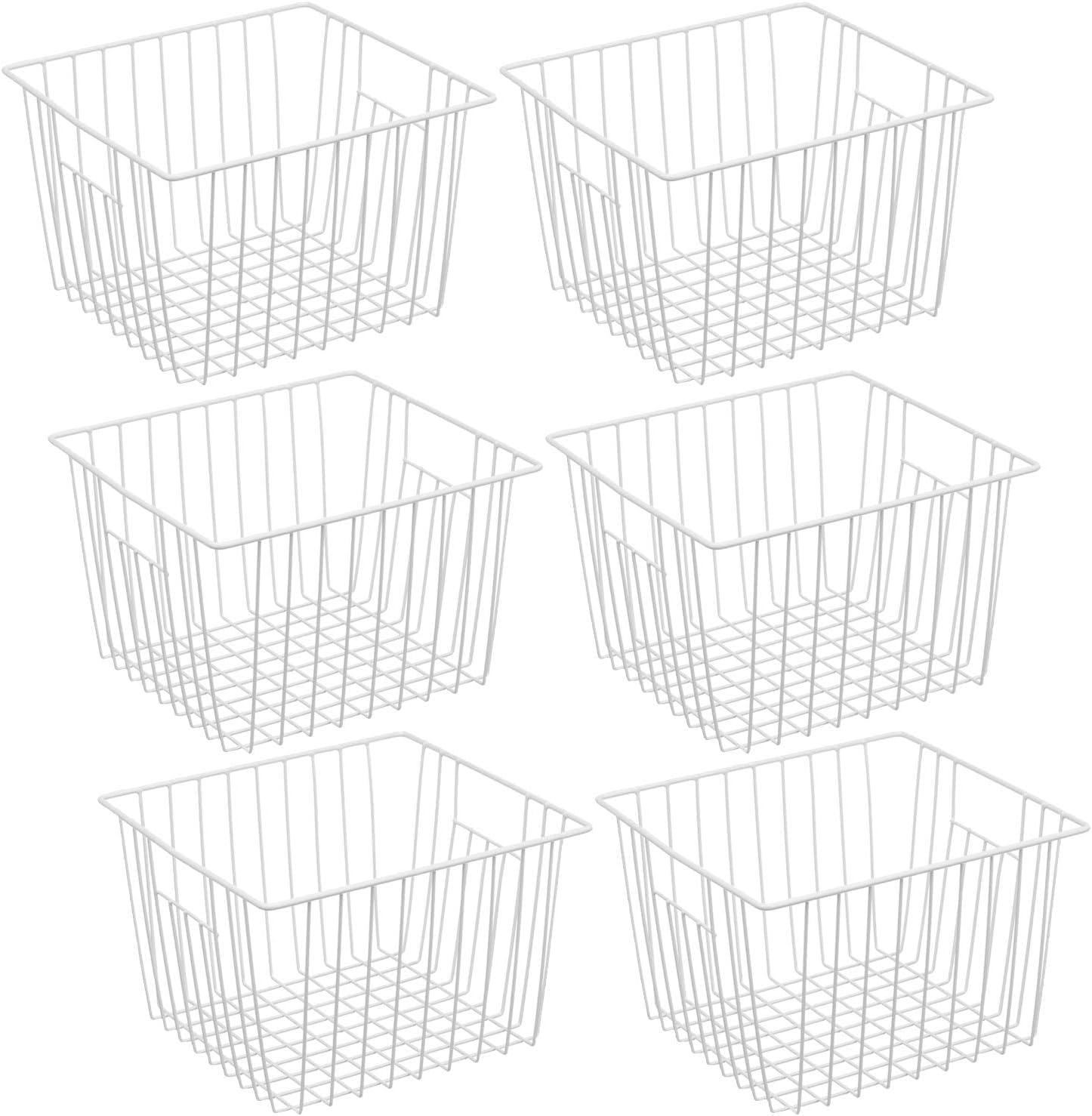iPEGTOP Deep Freezer Wire Storage Organizer Basket Set of 6 - White Kitchen Cabinet & Pantry Organizer with Handles for Food, Bathroom & Closet Organization - Perfect for Freezer Storage, Spice Racks & Home Organization