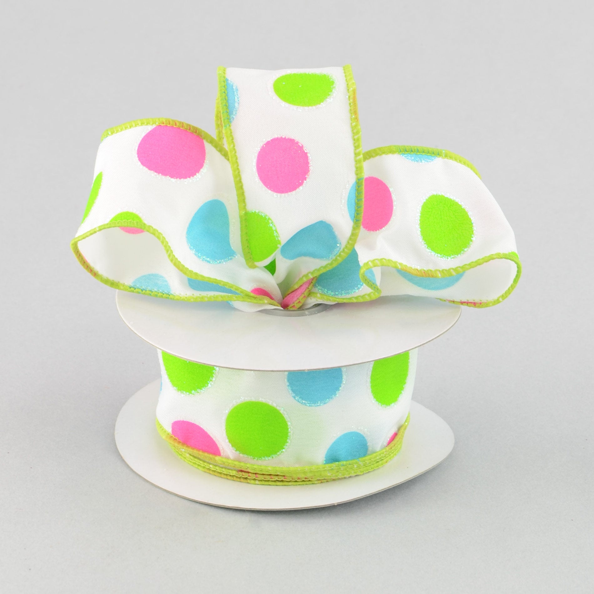 1.5 Inch Polka Dot Ribbon - Pink, Lime & Turquoise Blue Decorative Ribbon (10 Yards) for Gift Wrapping, Party Decorations, DIY Crafts and Scrapbooking