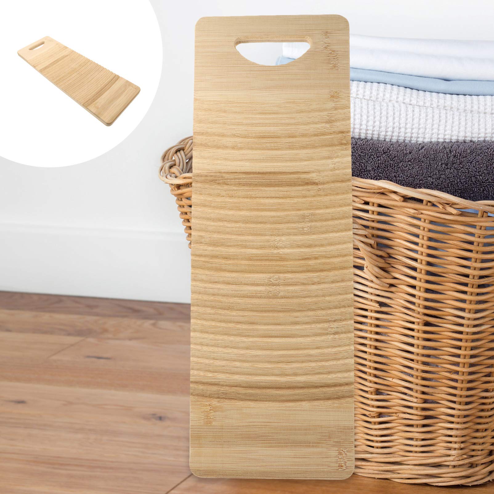 **Cabilock Bamboo Washboard - Anti-Slip Laundry Cleaning Board for Hand Washing Clothes (50x17cm) - Perfect for Delicates, Travel & Eco-Friendly Home Use**