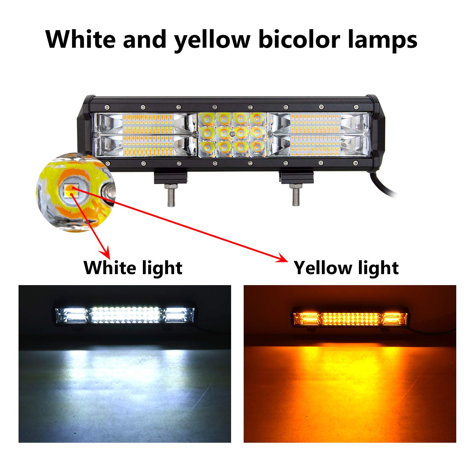 AUXTINGS 12 Inch 180W LED Strobe Light Bar - White & Amber Flash, Triple Row 5500LM Flood Spot Combo - Waterproof Off-Road Lights for Trucks, ATVs, UTVs, Emergency Vehicles & Construction Equipment
