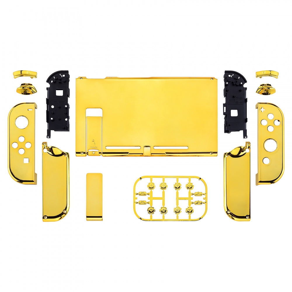 eXtremeRate Chrome Gold Nintendo Switch Joycon Controller Shell - Full Set DIY Replacement Back Plate with Buttons for Handheld Gaming | Perfect for Custom Mods & Console Upgrades
