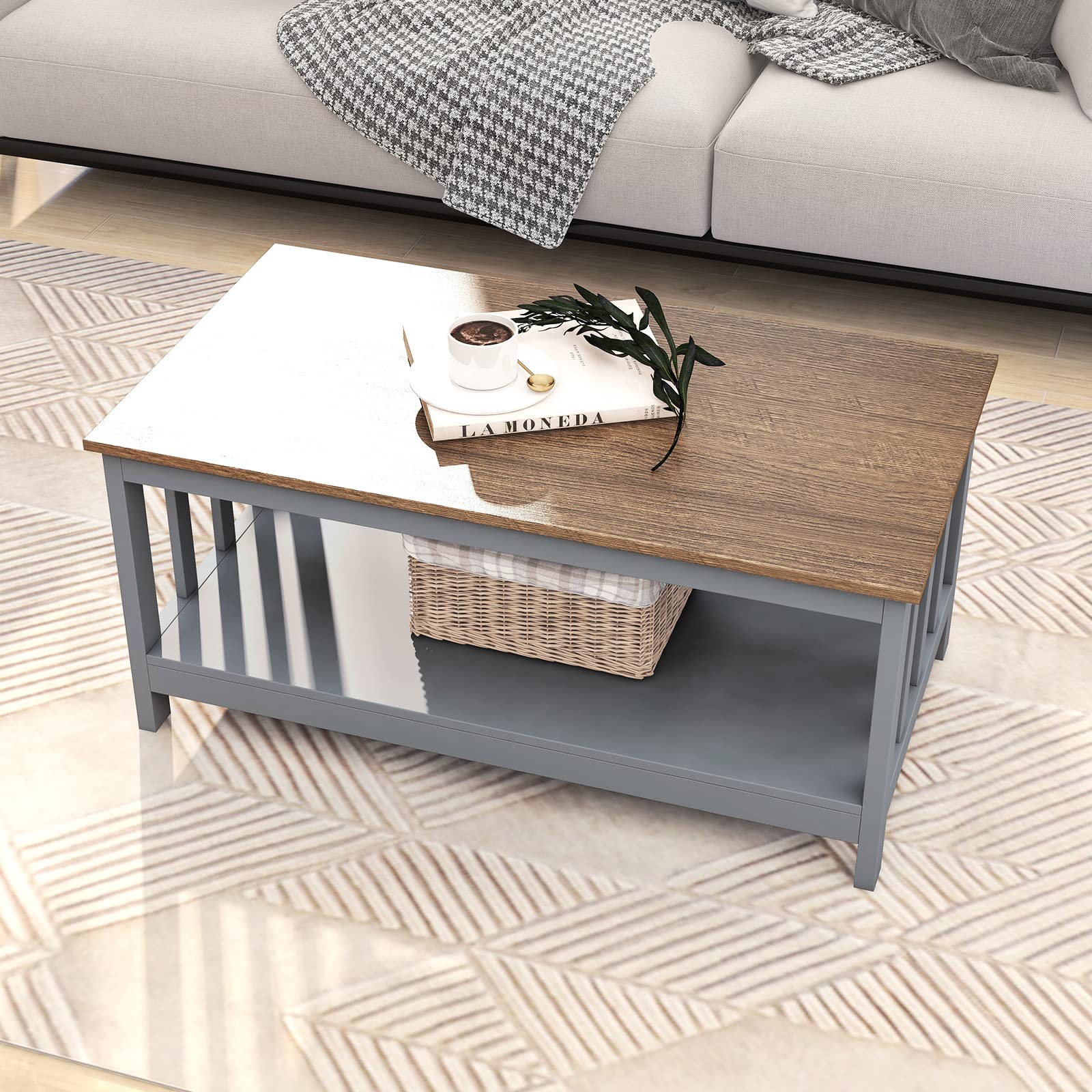 ChooChoo Grey Coffee Table with Shelf - 40 Inch Modern Living Room Furniture for Small Spaces, Home Decor & Storage Solutions | Perfect for Apartments, Studios & Cozy Living Areas