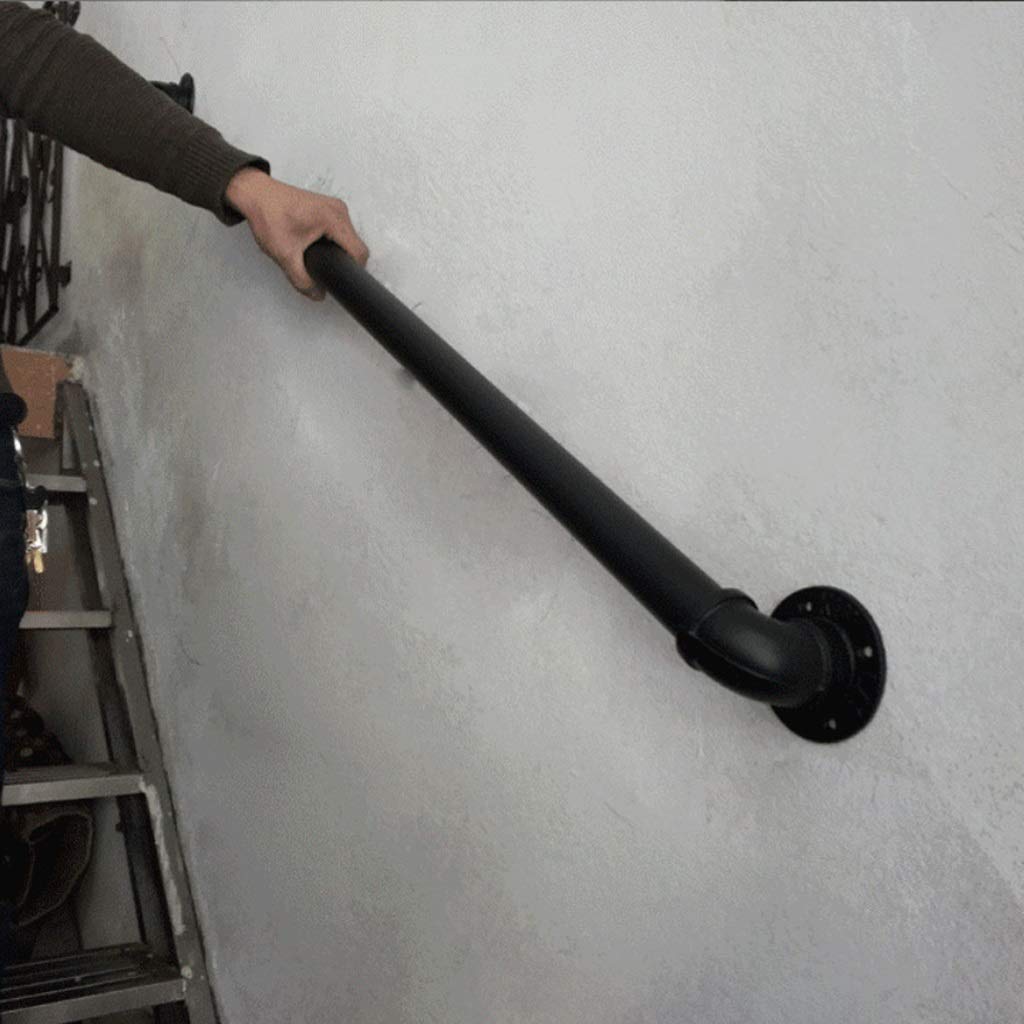 Rustic Industrial Pipe Handrail (1ft-20ft) - Black Wrought Iron Stair Railing for Indoor & Outdoor Use - Wall Mounted Banister for Porch, Deck, Stairs - Durable 17ft Metal Support Rail - Perfect for Home, Office, and Commercial Spaces