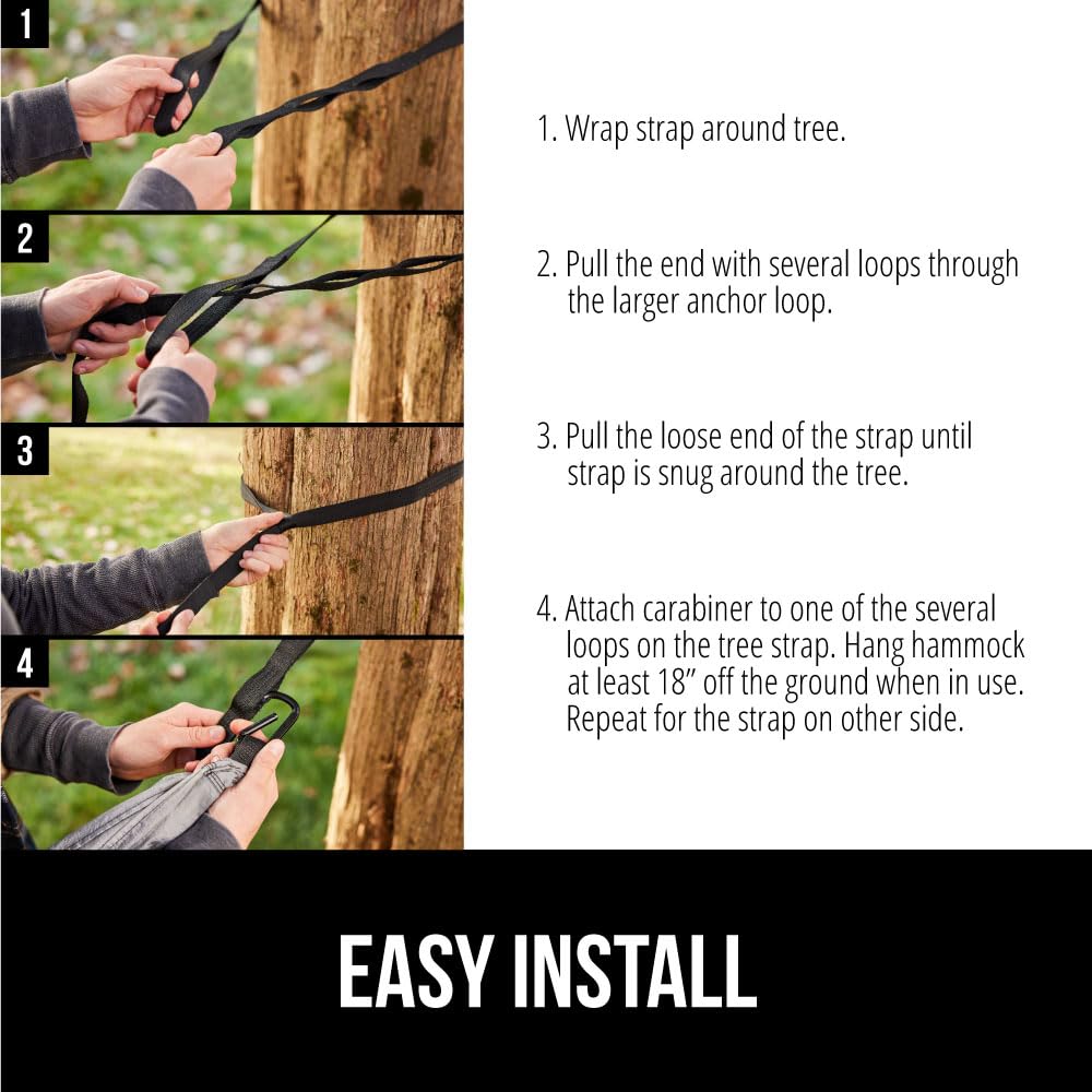 GORILLA GRIP Heavy Duty Camping Hammock - 400lb Capacity with Reinforced Tree Straps | Portable Travel Swing for Outdoor Adventures | Easy Setup 9x4.5 FT Green Hammock | Perfect for Backpacking, Beach Lounging & Backyard Relaxation