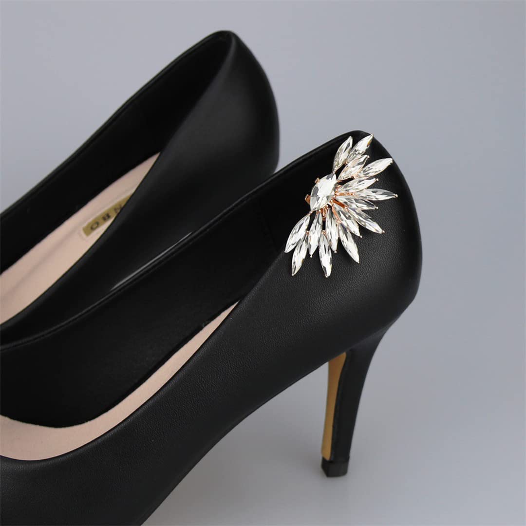 2 Pcs Crystal Feather Shoe Clips - Detachable Metal Shoe Buckles for Women | Elegant Shoe Decorations & Charms for Wedding, Party, Prom | Perfect for Pumps, Flats & Heels - Bridal Accessories & Formal Occasions
