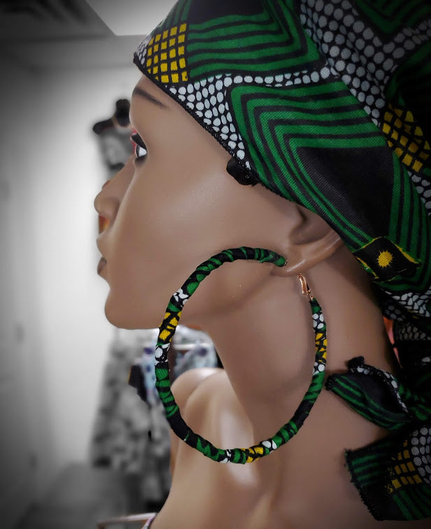 Stylish African Print Hoop Earrings DP3800JL - Trendy Green Tribal Jewelry for Women, Perfect for Parties, Weddings & Cultural Events