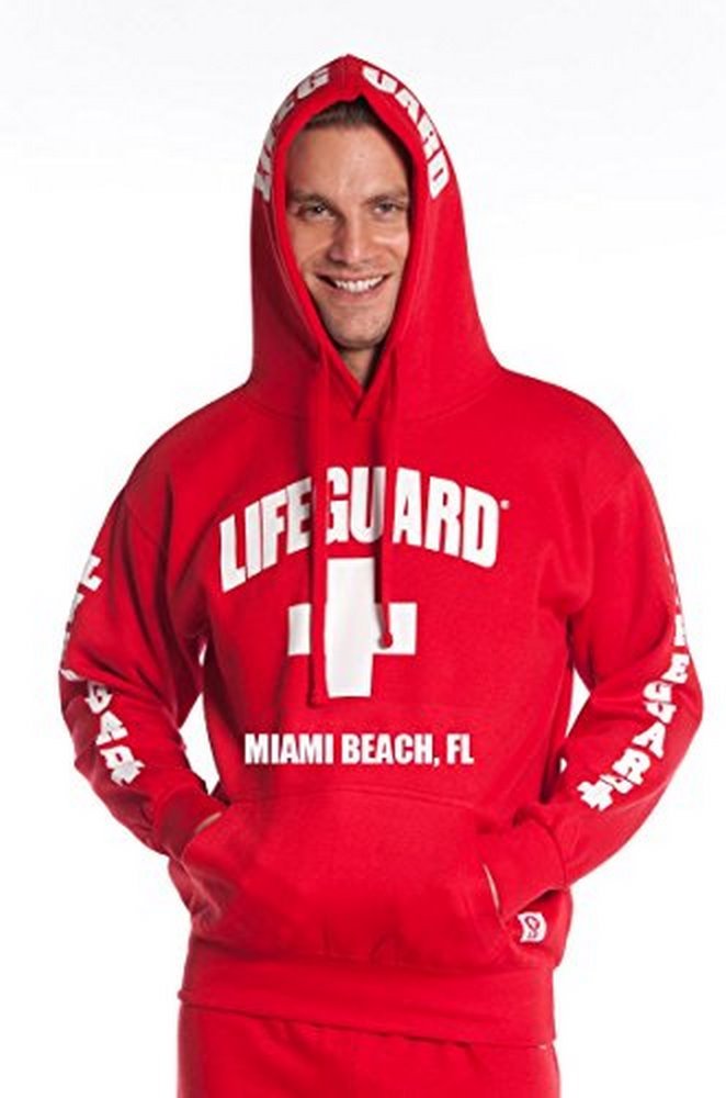 LIFEGUARD Official Men's Hooded Sweatshirt - Miami FL Red Pullover Hoodie for Streetwear, Casual Outfits & Winter Fashion