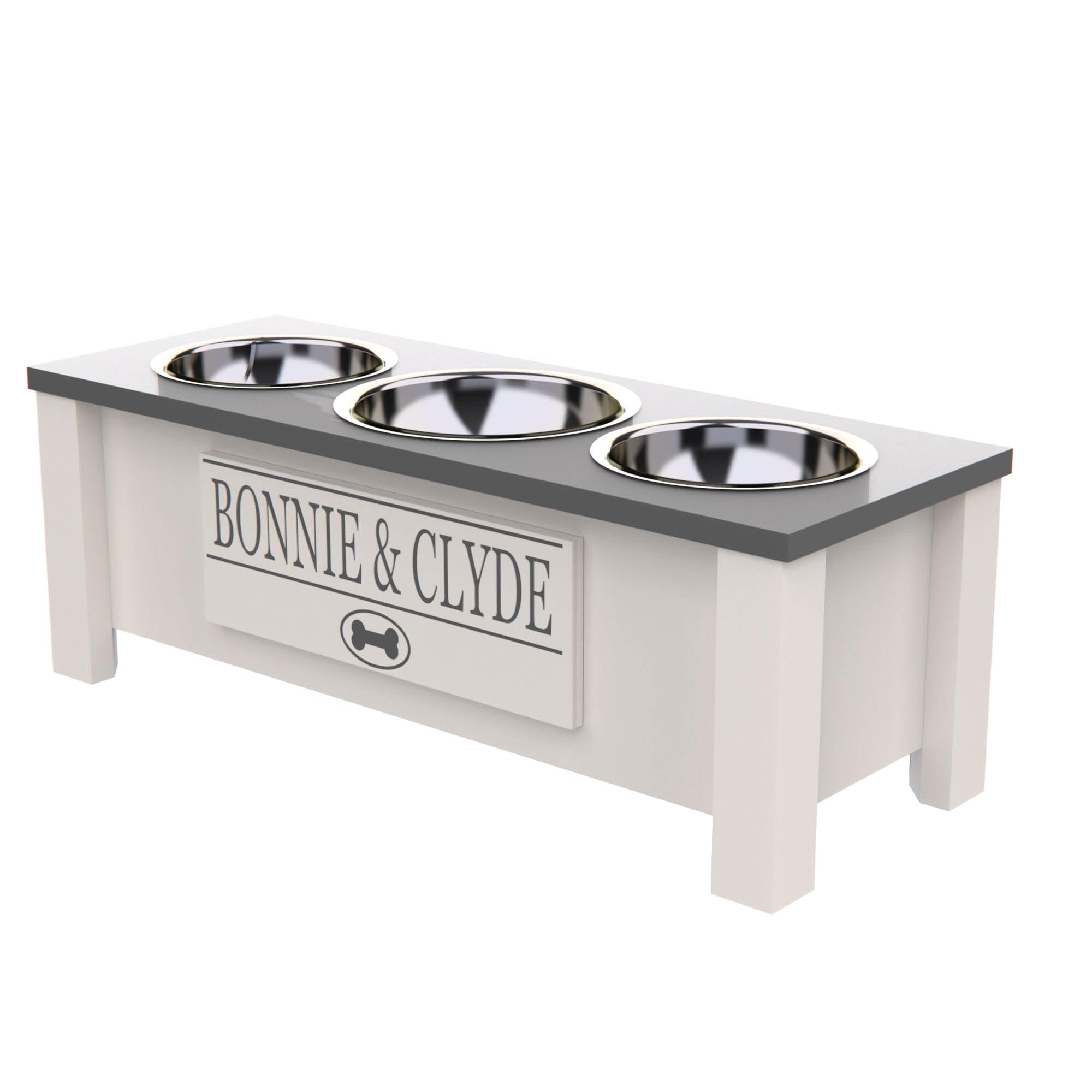 **Elevated Triple Dog Bowl Stand with Storage - Adjustable Height for Large, Medium, Small & X-Small Dogs - 3 Stainless Steel Bowls for Food & Water - Perfect for Feeding & Organizing Pet Supplies (Medium, Grey)**