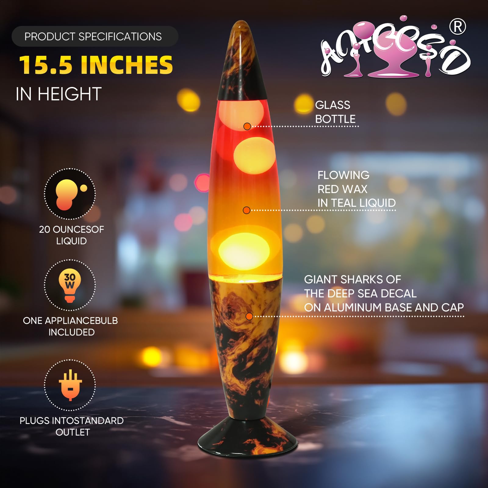 16 Inch Volcano Rocket Magma Lamp - Motion Liquid Lava Lamp with Volcanic Base, Yellow Liquid & White Wax - Relaxing Night Light for Adults, Kids, Women & Girls - Perfect Christmas Gift for Home Decor, Bedroom, Office & Party