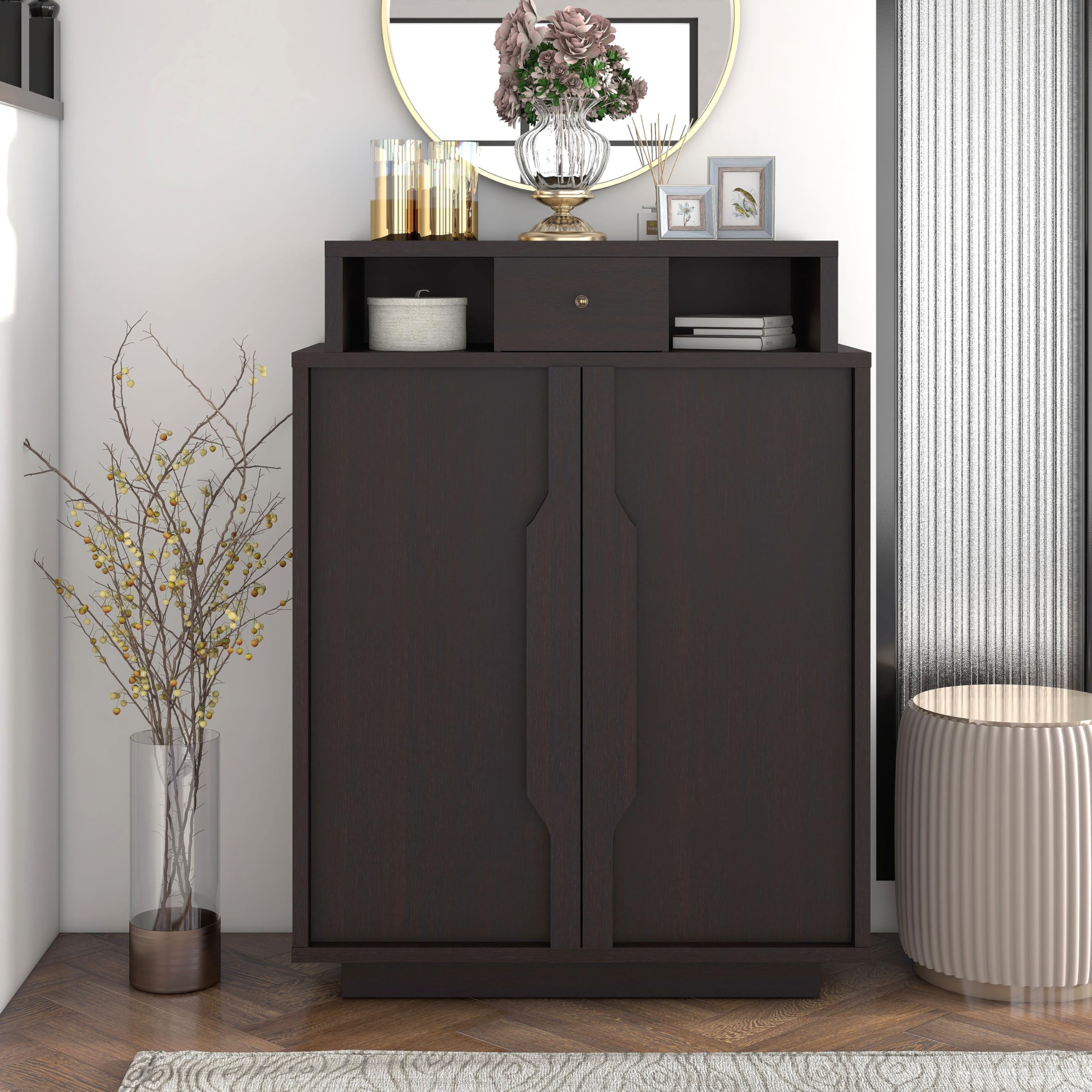 ioHOMES Marnie Modern Shoe Storage Cabinet with 5 Extra Shelves - Espresso Finish Entryway Organizer for Shoes, Boots & Accessories | Perfect for Closet, Bedroom & Mudroom Organization