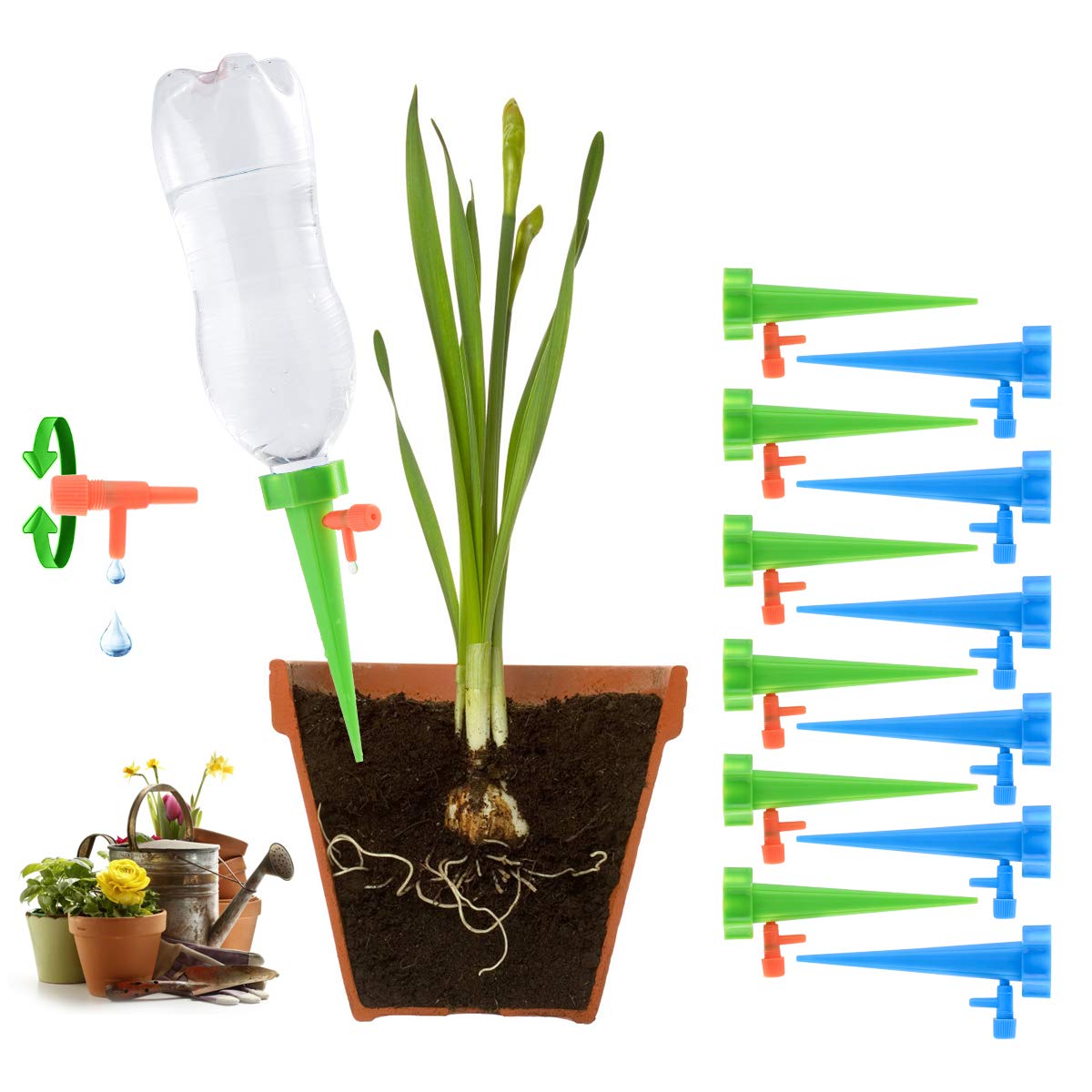Eurobuy 12PCS Automatic Plant Watering Devices with Slow Release Control Valve - Self Watering Spikes for Indoor & Outdoor Plants - Perfect for Vacation, Office Decor, and Garden Irrigation