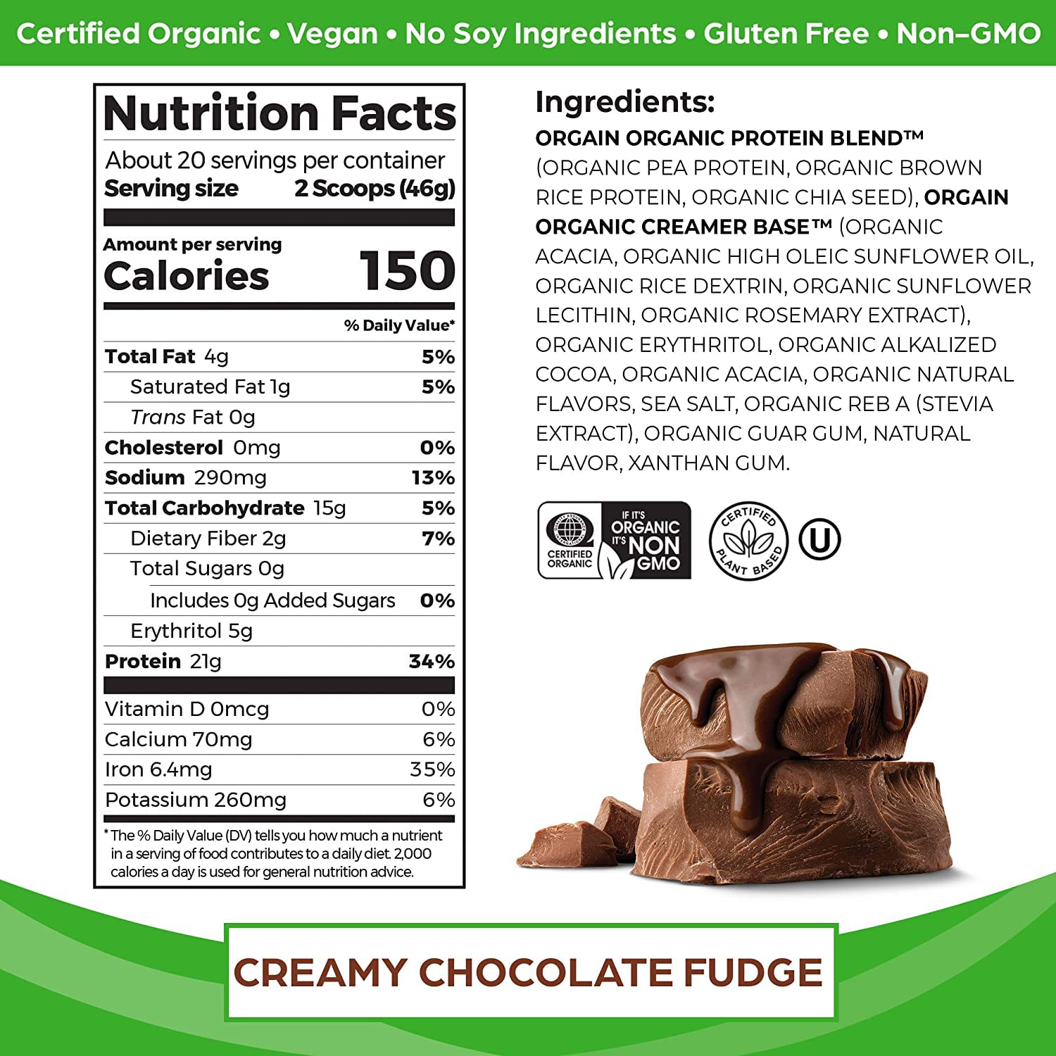 Orgain Organic Vegan Protein Powder & Superfood Greens Blend - Plant-Based Protein & Nutrient-Rich Superfoods for Smoothies, Shakes & Healthy Lifestyle (Vanilla, 2.03lb)