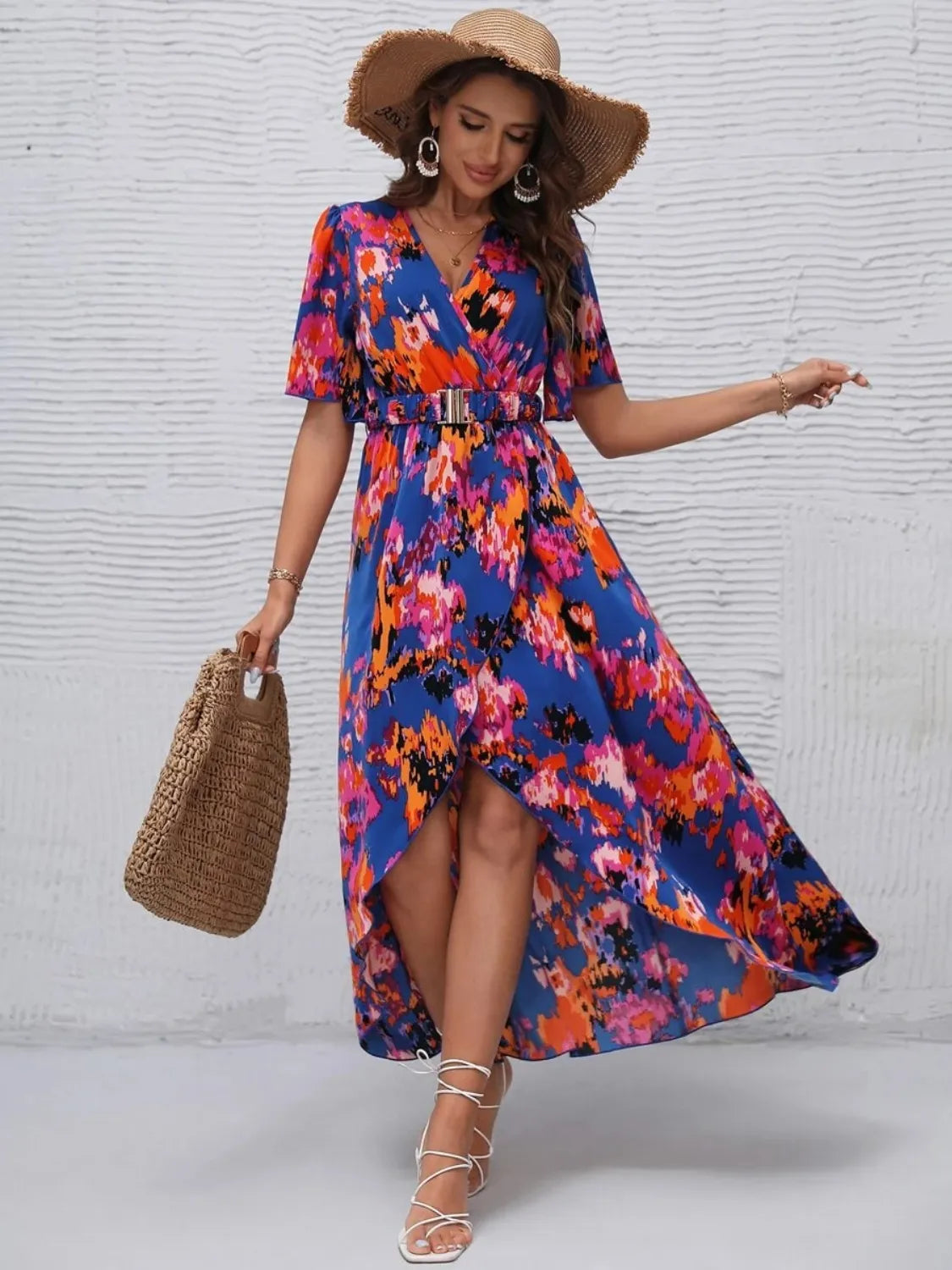 Floral Short Sleeve Summer Maxi Dress for Women - Beach Vacation, Party & Casual Outfit - Lightweight Boho Sundress for Travel, Date Night & Outdoor Events
