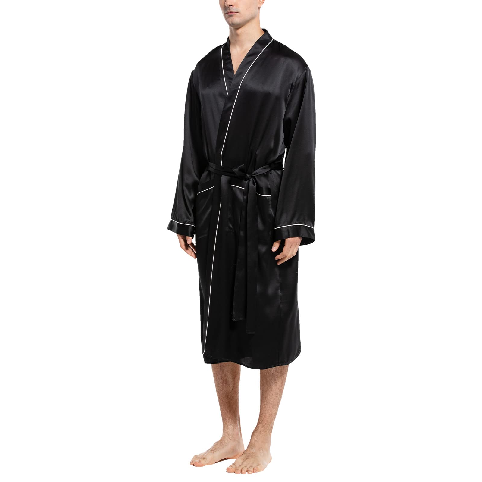 Luxury Mulberry Silk Robe for Men - Lightweight Long Sleeve Bathrobe & Sleepwear - Premium 100% Real Silk Kimono - Perfect for Spa, Lounge & Home Relaxation