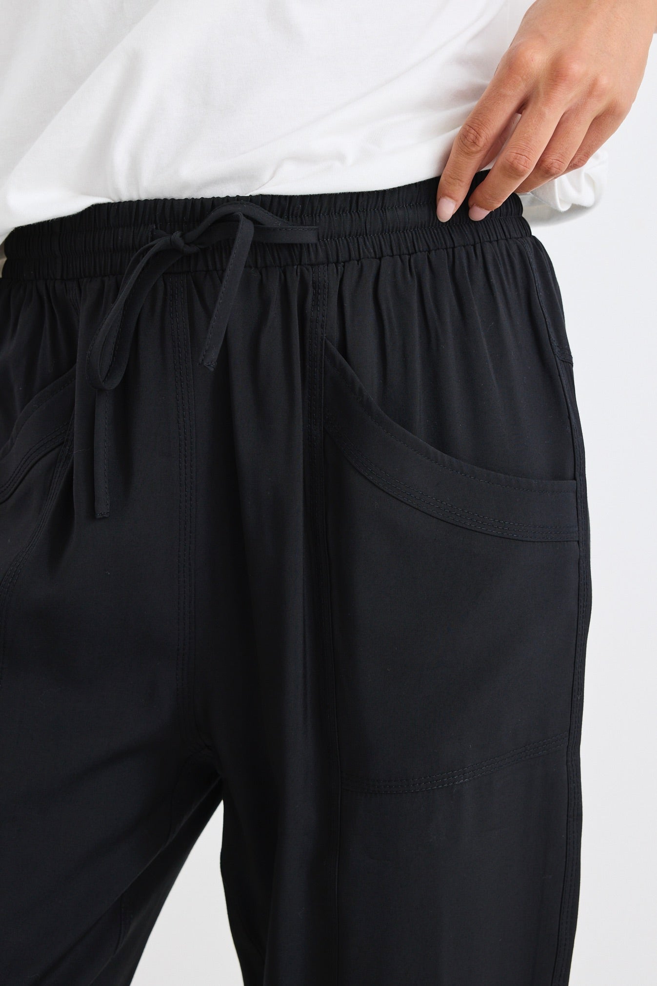 New Warrior Black Relaxed Drapey Drawstring Stretch Cuff Pants - Comfortable Lounge & Yoga Pants for Women - Perfect for Home, Workout and Casual Wear