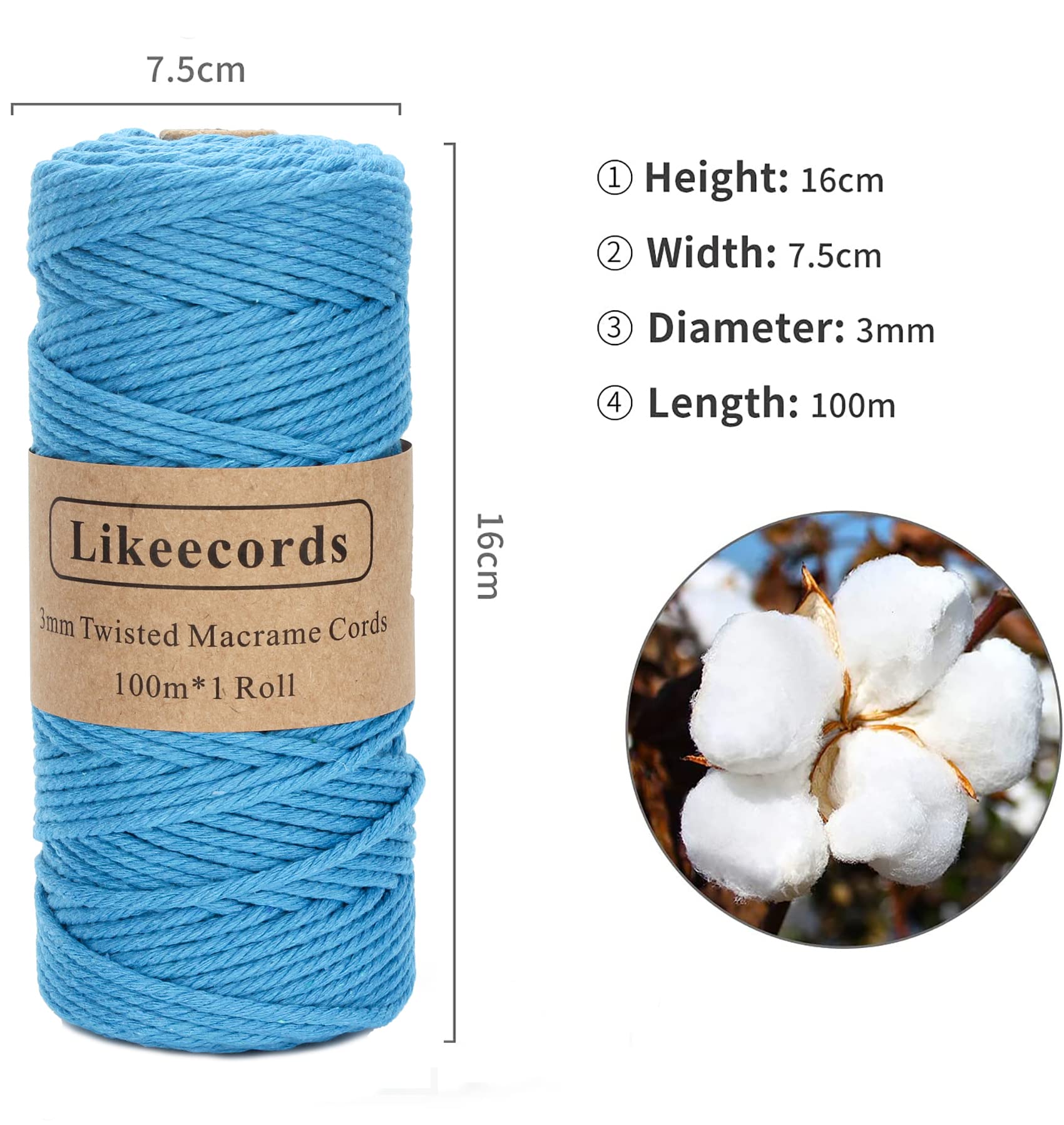 Natural White Macrame Cord - 3mm x 328 Feet Cotton Twine String for DIY Crafts, Knitting, Plant Hangers, Christmas & Wedding Decor | Perfect for Boho Home Decor, Wall Hangings, and Gift Wrapping