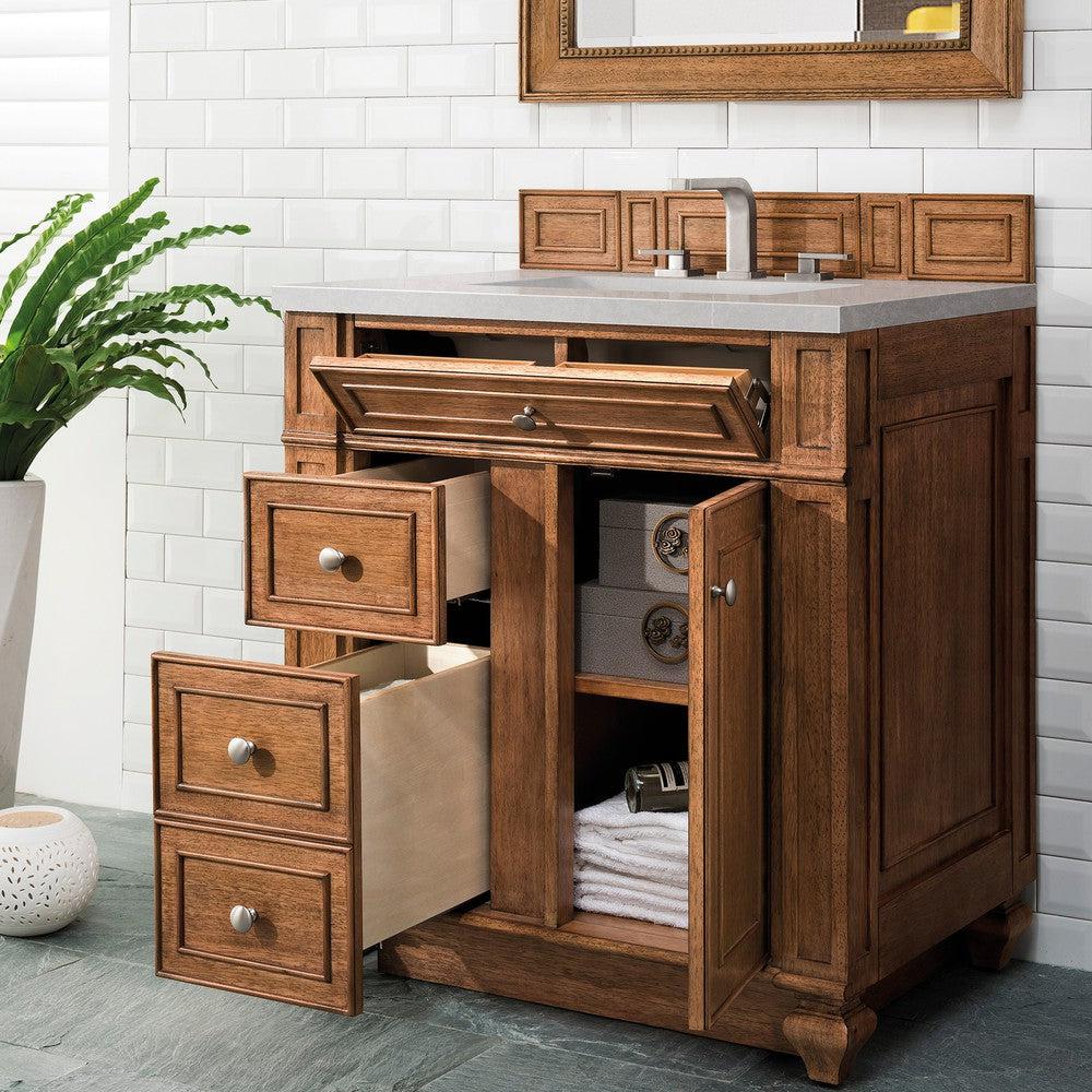 James Martin Vanities Bristol Collection 30-Inch Single Bathroom Vanity in Saddle Brown with Optional Countertops - Perfect for Modern Master Bathrooms and Guest Bathroom Renovations