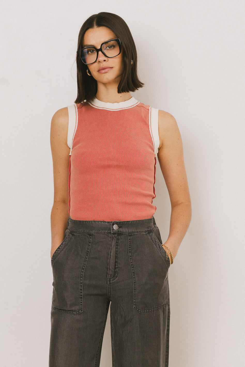 Lilah Reverse Seam Tank Top for Women - Soft Stretch Red Sleeveless Shirt | Casual Summer Outfits & Layering Essentials