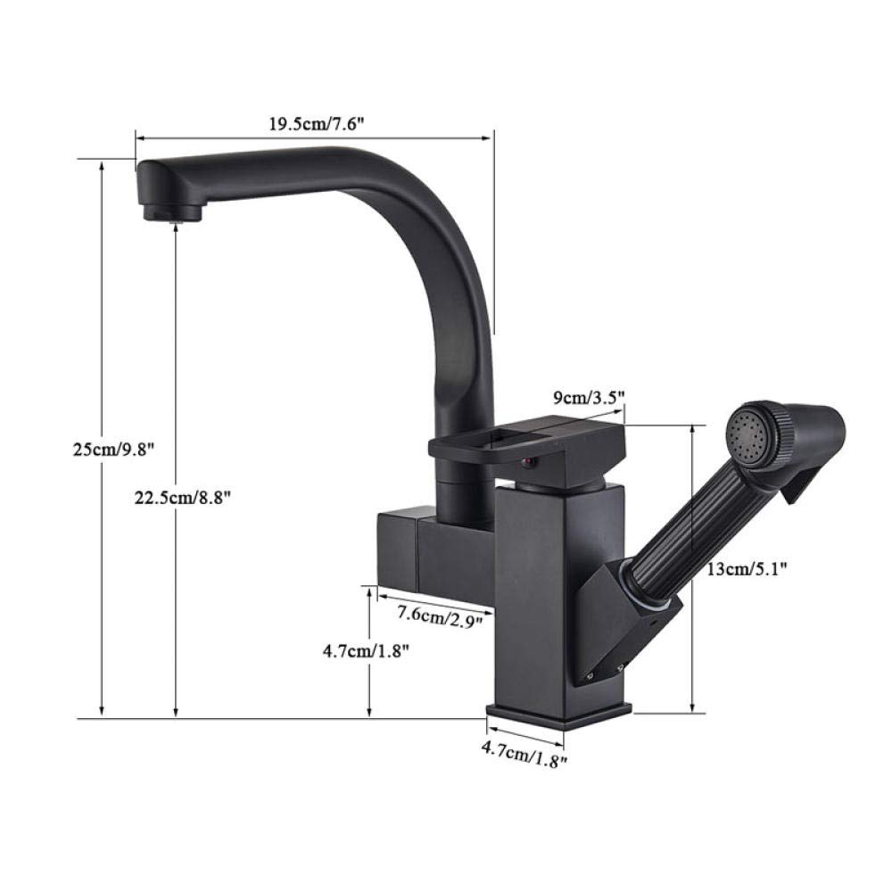 Matte Black Kitchen Sink Faucet with Pull-Out Sprayer - Hot and Cold Water Mixer Tap with 360° Swivel Spout - Perfect for Modern Kitchens and Bidet Installations