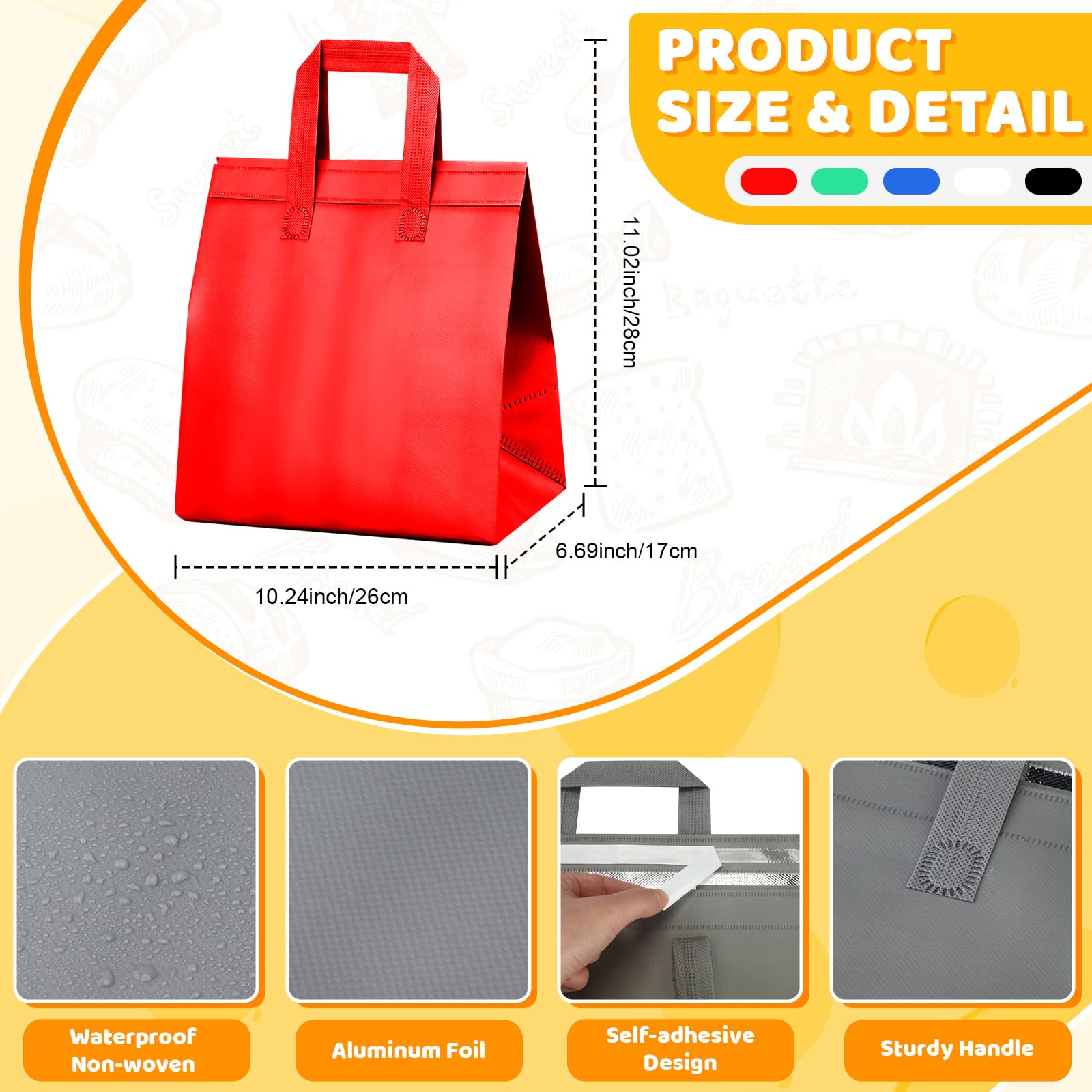 200 Pcs Insulated Take Out Bags Bulk - Thermal Food Delivery Bags 10.24x11.02x6.69 Inch for Grocery, Lunch, Hot & Cold Food - Disposable Shipping Cooler Bags (Colored) - Perfect for Restaurants, Catering & Meal Prep Services
