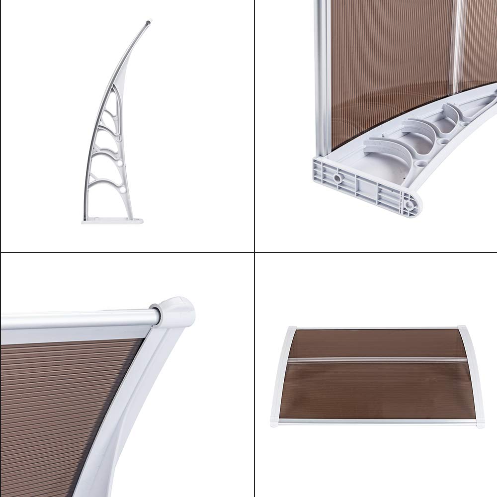 100 x 80 Inch Lightweight Waterproof Outdoor Awning - Durable Brown Fabric with White Metal Bracket for Door, Window, Porch, Patio & Entrance Protection | Perfect for Sun Shade, Rain Shelter & Home Decor