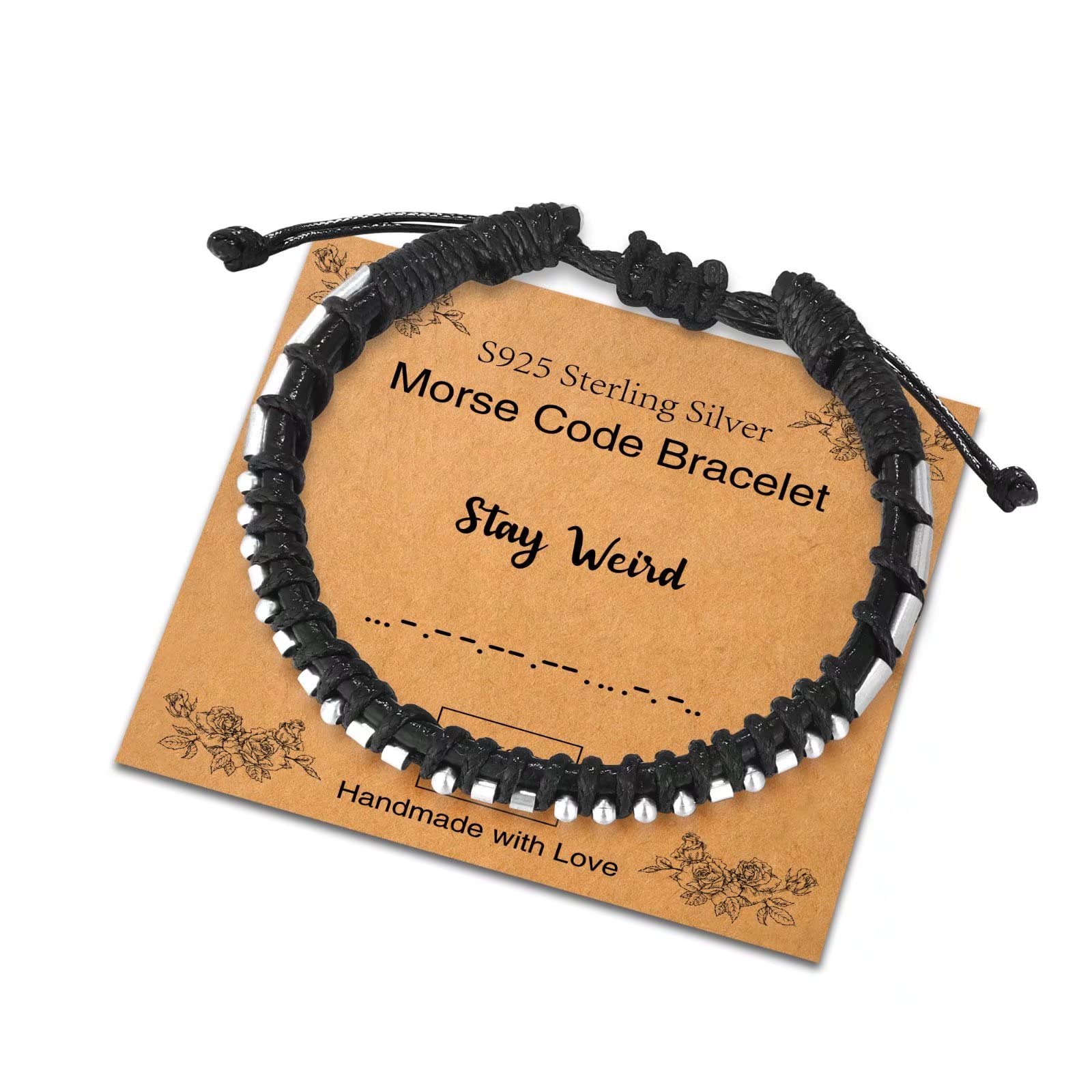 Sterling Silver Morse Code Bracelet for Women & Men - Adjustable Leather Bracelet with Inspirational Message - Unique Birthday & Friendship Gift Jewelry for Everyday Wear & Special Occasions